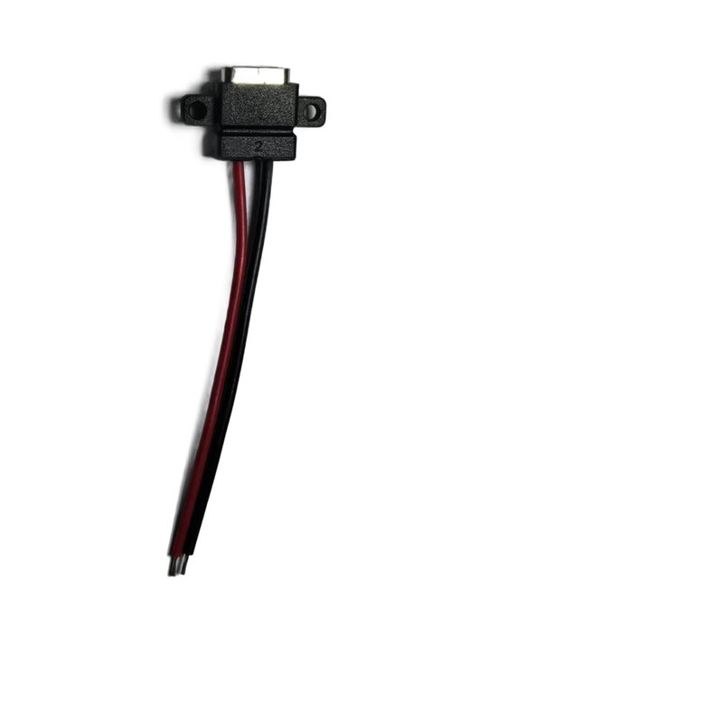 Reference sample only — illustrative image; black D-shell panel-mount connector with flange holes and two pigtail wires. Actual products vary per your specification.